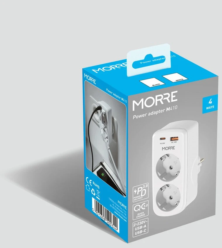 Morre MAITINIMO ADAPTERIS 4-in-1, 2 LIZDAI, USB-C 20W PD, USB-A 18W QC