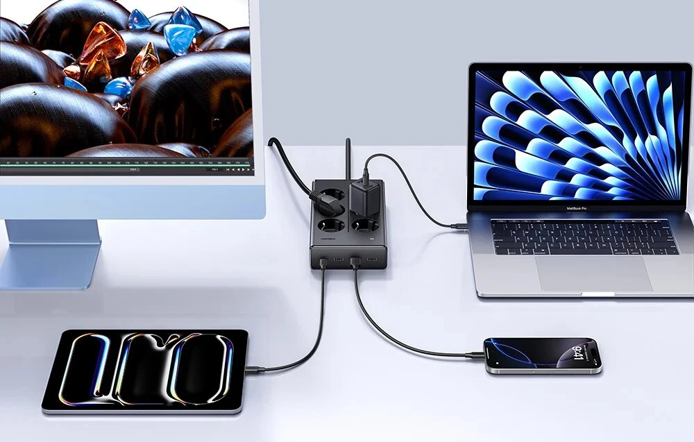 Ilgiklis 6 lizdų 1.3m, su USB krovikliu (3x USB-A max 15W, 1x USB-C max 20W) juoda S622 UGREEN
