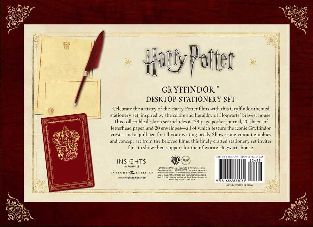 Dėlionė Insight Editions Raštinės Reikmenų Rinkinys - Harry Potter Gryffindor 192 Puslapių Dienoraštis, 20 Užrašų Bloknotų, Rašiklis