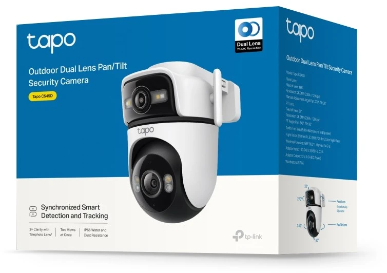 IP Apsaugos Kamera - TP-Link Tapo Lauko Dviejų Objektyvų Pasukama Ir Pakreipiama Apsaugos Kamera 3 MP 2304 × 1296 Wi-Fi Fast Ethernet 512 GB MicroSD