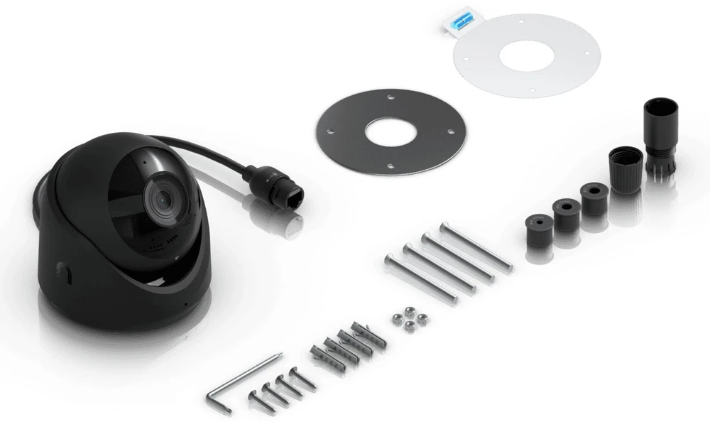 „Ubiquiti UVC-G6-Turret-B Juodas“ – visoms oro sąlygoms atspari, nuo įsilaužimo apsaugota 4K PoE kamera su 1/1,8 colio 8 MP vaizdo jutikliu, „Multi-TOPS“ dirbtinio intelekto varikliu ir 3 ašių rankiniu reguliavimu, užtikrinančiu lankstų montavimą.