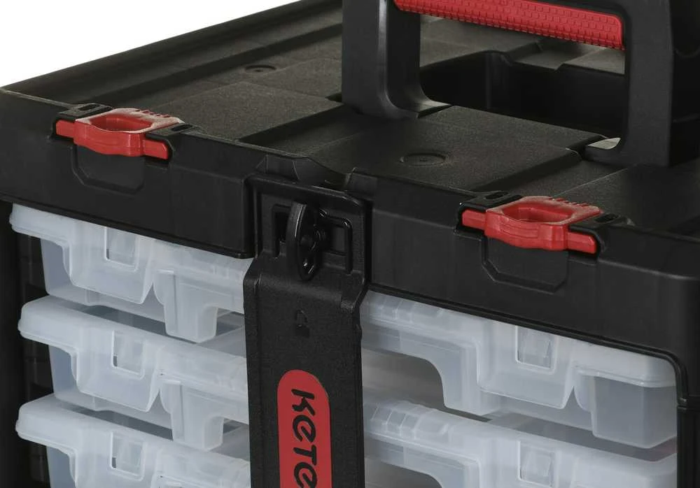 Įrankių dėžė - KETER Stack'N'Roll su 3 organizatoriais Juoda