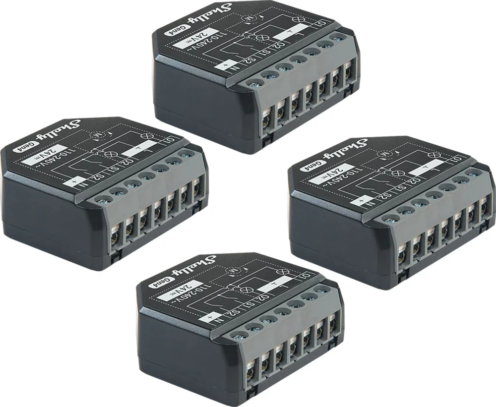 4 „Shelly 2PM Gen4“ „Zigbee“ / „Matter“ valdiklių rinkinys