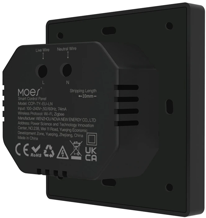 Moes Išmanių namų TUYA valdymo panelė, LCD, Wi-Fi, su ZigBee bridge, montuojama sienoje, juoda