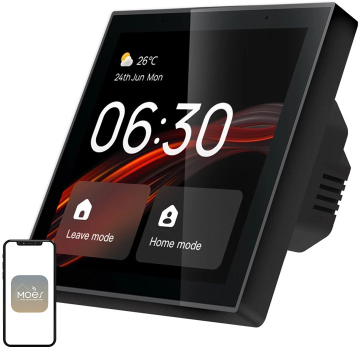 Moes Išmanių namų TUYA valdymo panelė, LCD, Wi-Fi, su ZigBee bridge, montuojama sienoje, juoda