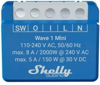 Shelly Qubino Wave 1 Mini 1-kanalo 8 A išmanusis jungiklis su sausais kontaktais