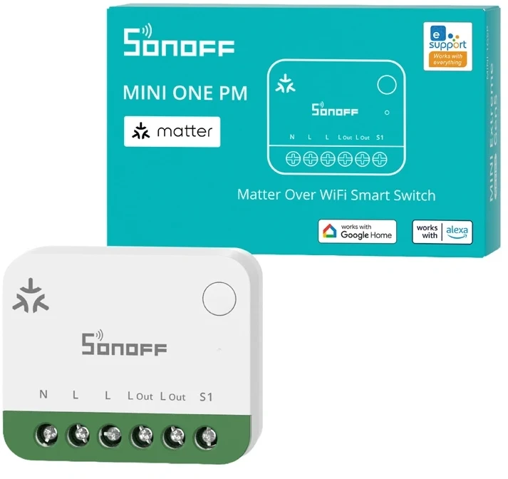 Išmanusis Jungiklis - SONOFF MINI-1GSP Wi‑Fi Matter Balta/Žalia