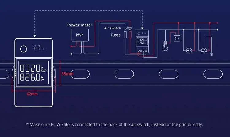 SONOFF POW Elite 20A 1 kanalo relė su elektros sąnaudų matavimu (POWR320D Elite)