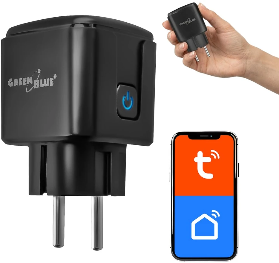 „GreenBlue“ nuotolinio valdymo „WiFi“ lizdas, „Android“ / „iOS“ / „Alexa“ / „Google Home“, laikmatis, vatmetras, maks. 16 A / 3840 W, GB735 B