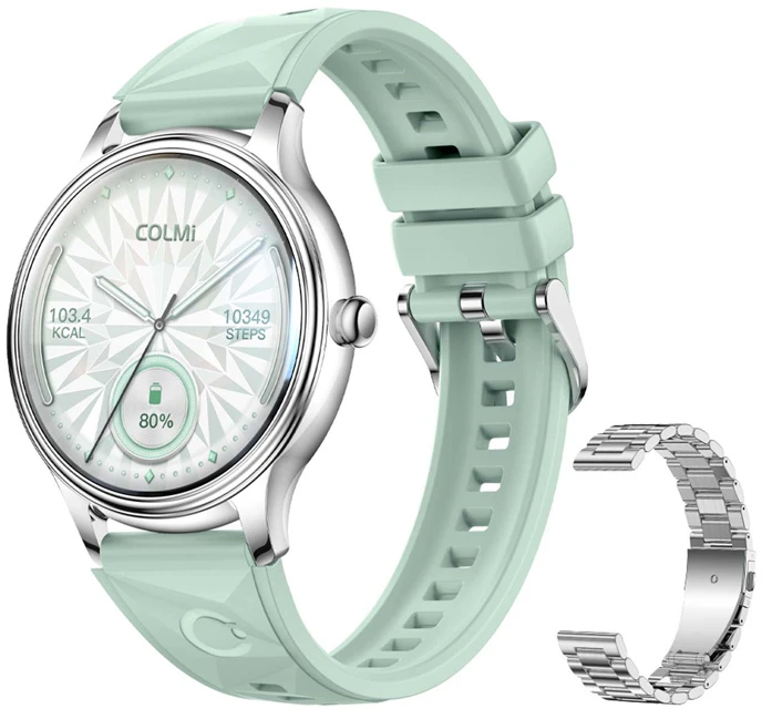 Išmanusis laikrodis COLMI L28 Smart Watch (Sidabrinis-žalias + sidabrinis steel strap)