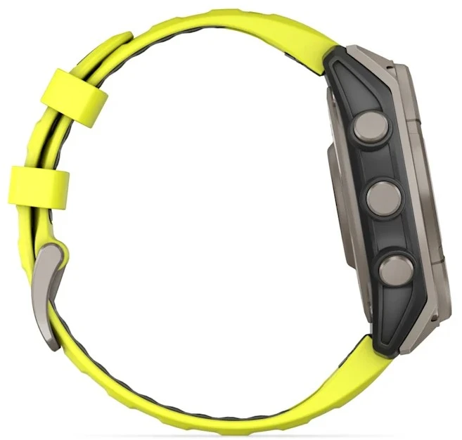 Išmanusis laikrodis Garmin Fenix 8 47mm, Solar, Sapphire, Titanas su ryškiai geltonu / grafito spalvos silikoniniu dirželiu