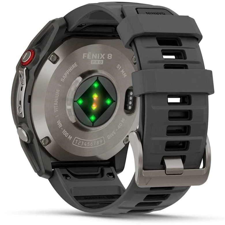 Išmanusis laikrodis Garmin fēnix® 8 Pro – 51 mm, AMOLED Sapphire, titanas su grafito spalvos / juodu silikoniniu dirželiu | 010-03199-11