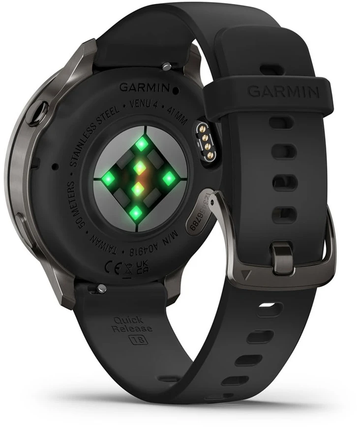 Išmanusis laikrodis Garmin Venu® 4 - 41 mm Skalūno spalvos su juodu silikoniniu dirželiu | 010-03013-02