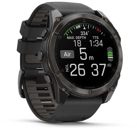 Išmanusis laikrodis Garmin Fenix 8  - 51 mm, AMOLED Sapphire, Anglies pilkumo DLC su juodos / pilkos akmenukų spalvos silikoniniu dirželiu