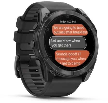 Išmanusis laikrodis Garmin Fenix 8  - 51 mm, AMOLED Sapphire, Anglies pilkumo DLC su juodos / pilkos akmenukų spalvos silikoniniu dirželiu