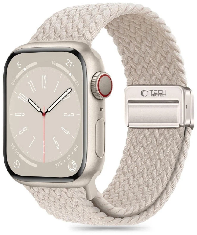 Apyrankė Watch 3 / 4 / 5 / 6 / 7 / 8 / 9 / SE (38 / 40 / 41 mm) Tech-Protect Nylonmag Natural Titanium kreminė