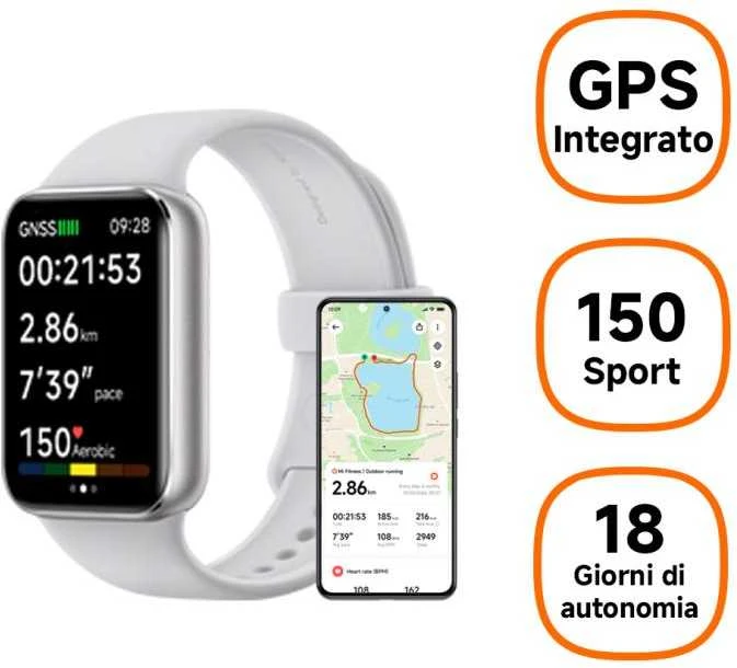 Išmanuioji apyrankė Xiaomi Smart Band 9 Pro, Sidabrinės spalvos korpusas su pilkos spalvos silikoniniu dirželiu