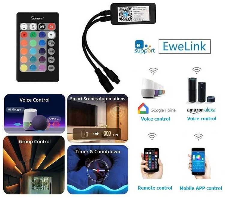 Sonoff L2 smart WiFi + Bluetooth RGB valdiklis su IR nuotolinio valdymo pultu