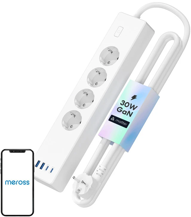 Meross MSP844 Wifi prailgintojas 4 AC kištukai 4 USB Matter