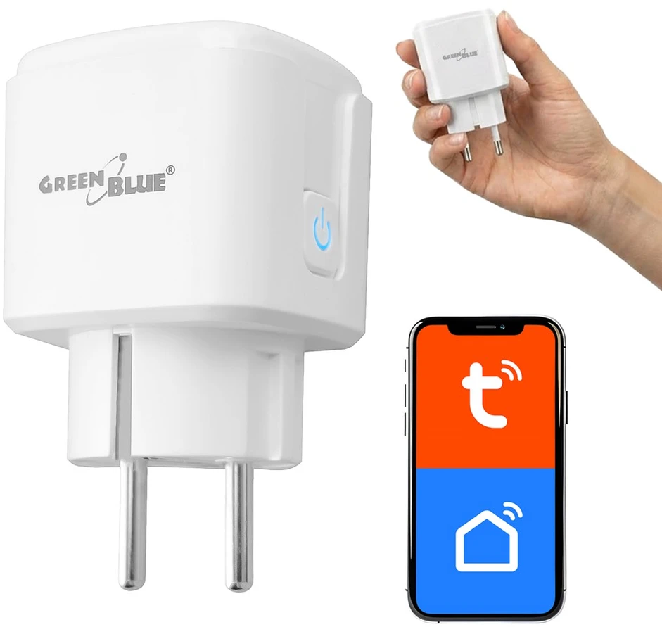 „GreenBlue“ nuotolinio valdymo „WiFi“ lizdas, „Android“ / „iOS“ / „Alexa“ / „Google Home“, laikmatis, vatmetras, maks. 16 A / 3840 W, GB735 W