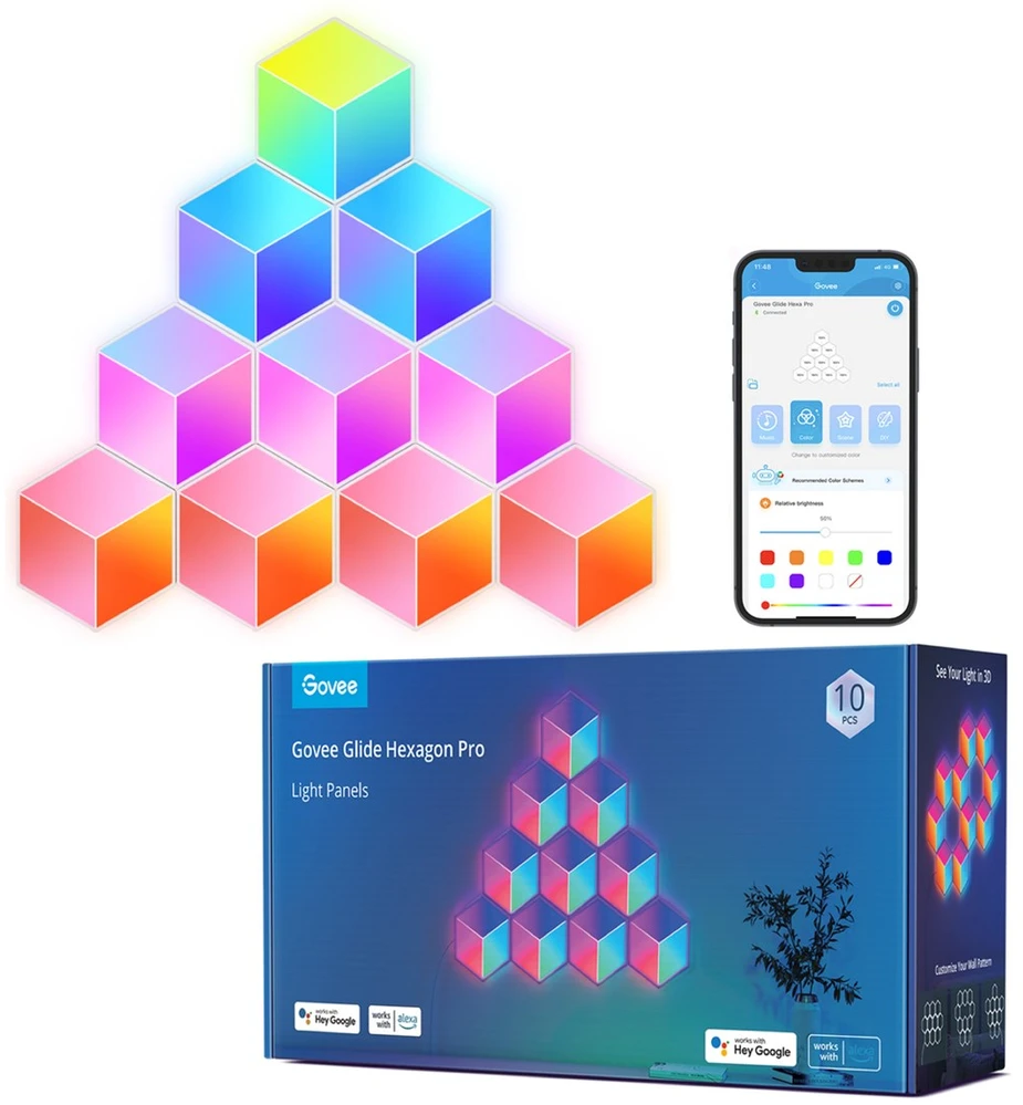 „Govee Glide Hexa Pro“ išmanusis sieninis šviestuvas su „Wi-Fi“ / „Bluetooth“ 72 W