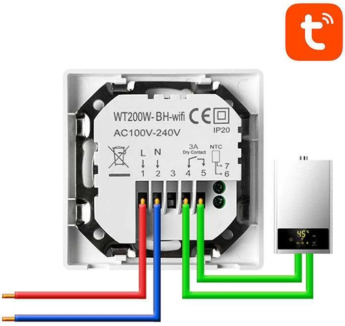 Išmanusis termostatas Avatto WT200-BH-3A-W Katilo šildymas 3A WiFi TUYA