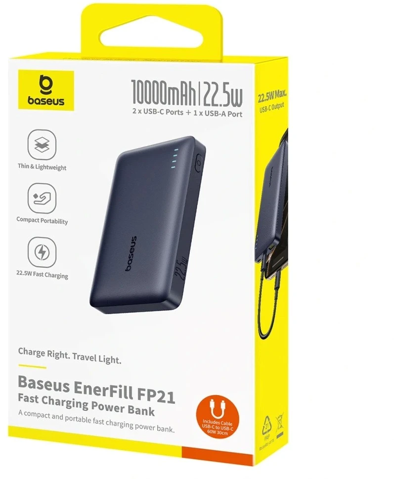 Baseus EnerFill FP21 Powerbank 22.5W USB-A - USB-C 10000mAh Juodas