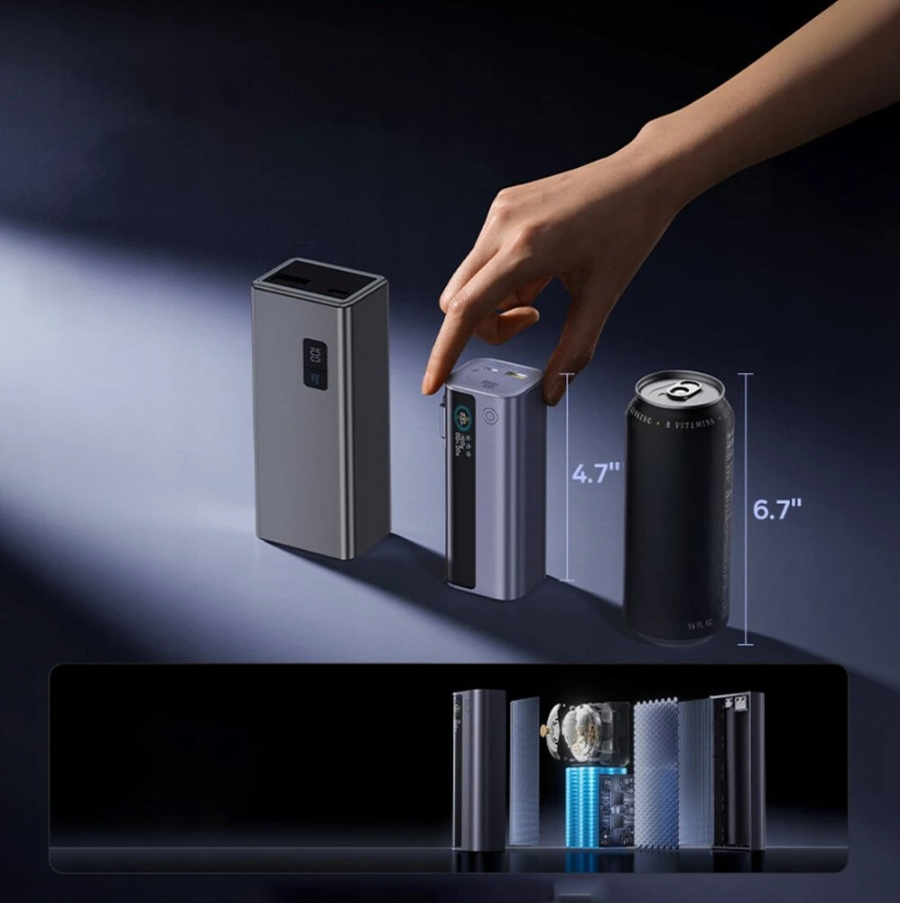 LiPo išorinis akumuliatorius (Powerbank) 20000mAh 145W, su įmontuotu USB-C kabeliu, USB-A, USB-C pilkas EnerGeek GR11 BASEUS