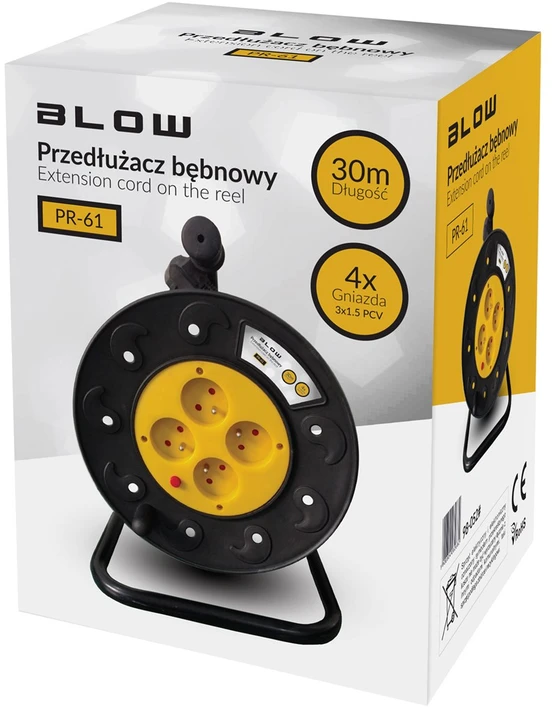 Blow PR-61 maitinimo ilgintuvas 4 lizdai su įžeminimu 30m PVC būgnas 3x1.5mm