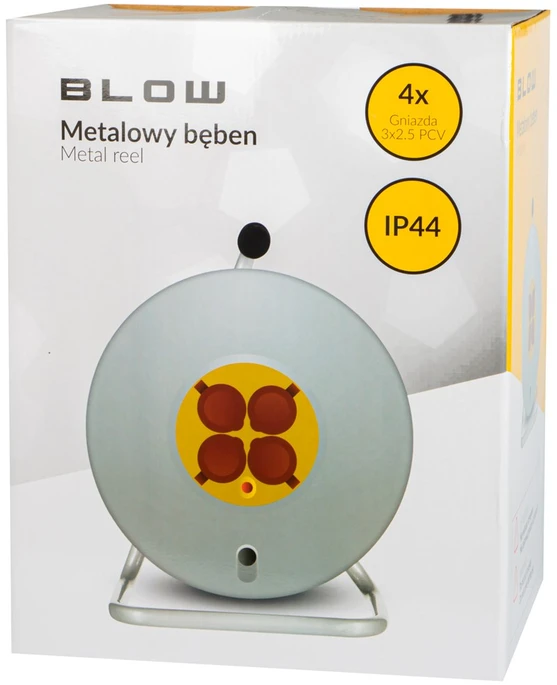 Blow PR-61 maitinimo ilgintuvas 4 lizdai su įžeminimu 50m metalinis būgnas 3x2.5mm