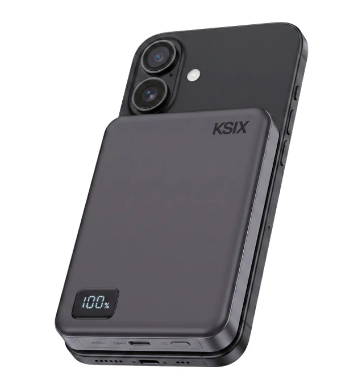 Išorinė Baterija - KSIX MagSlim 10 000 mAh 15 W USB-C PD 20 W Juoda