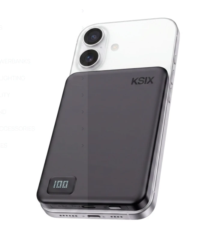 Išorinė baterija - KSIX MagSlim 5 000 mAh USB-C PD 20 W Juoda