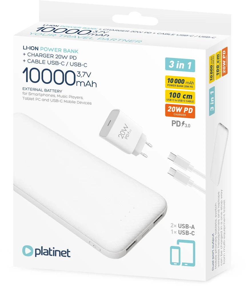 Išorinė Baterija - Platinet PMPB10SETW 10 000 mAh Balta