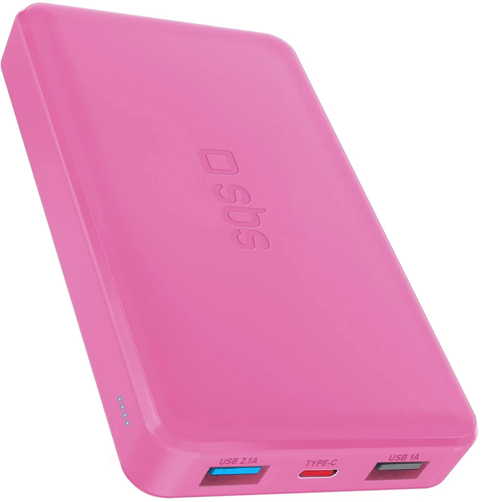 Išorinė Baterija - SBS 10 000 mAh, 2 USB-A, USB-C, Rožinė