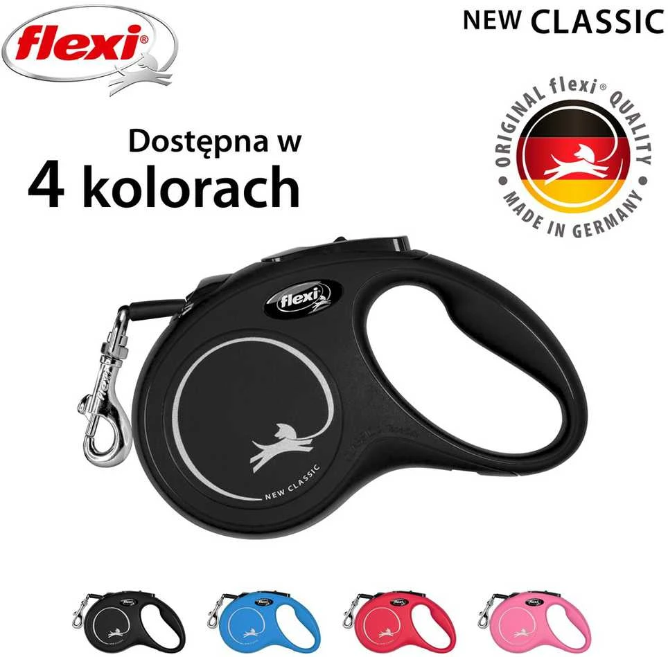 Flexi New Classic S pavadėlis šunims iki 15kg juostinis 5m juodos spalvos