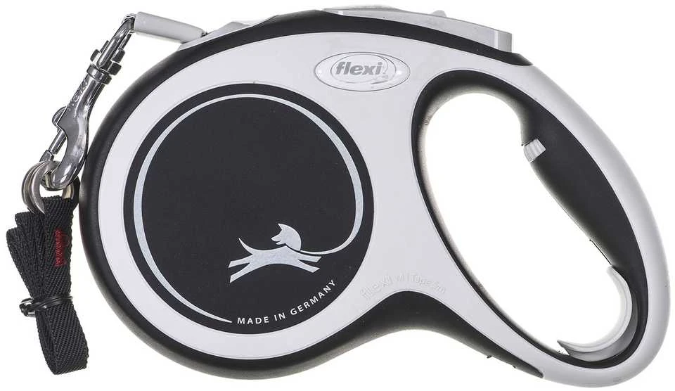 Flexi New Comfort Automatinis juostinis pavadėlis, 5 m / šunims iki 25kg / spalva: juoda ir balta