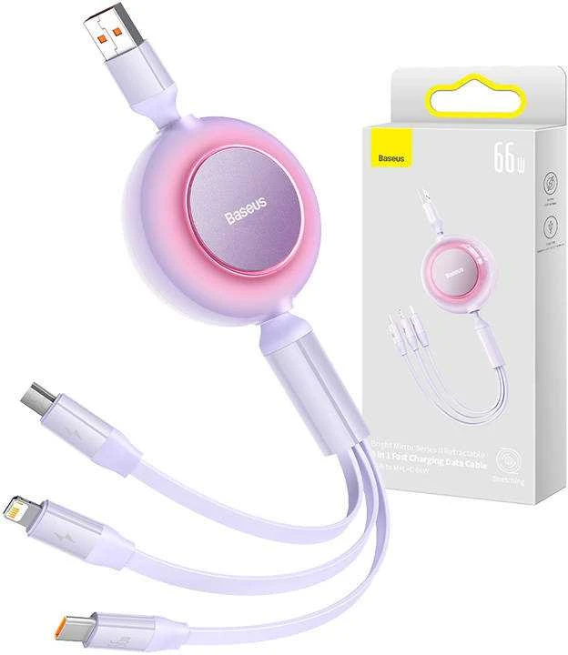 Baseus Bright Mirror 3 USB 3-in-1 kabelis skirtas micro USB USB-C Lightning 66W 2A 1.1m – Violetinė