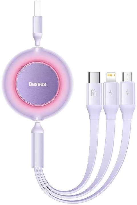 Baseus Bright Mirror 3 USB 3-in-1 kabelis skirtas micro USB USB-C Lightning 66W 2A 1.1m – Violetinė