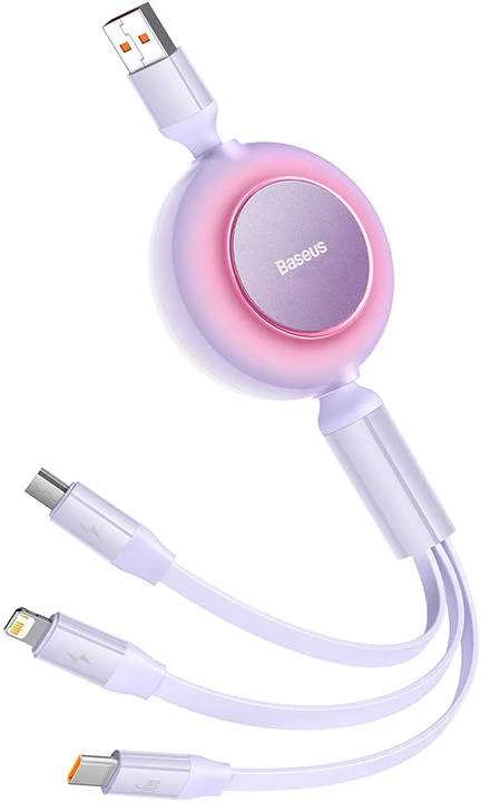 Baseus Bright Mirror 3 USB 3-in-1 kabelis skirtas micro USB USB-C Lightning 66W 2A 1.1m – Violetinė