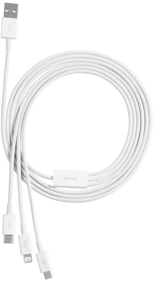 Kabelis Baseus Superior iš USB į microUSB+Lightning+Type-C 3.5A 1.5m baltas CAMLTYS-02