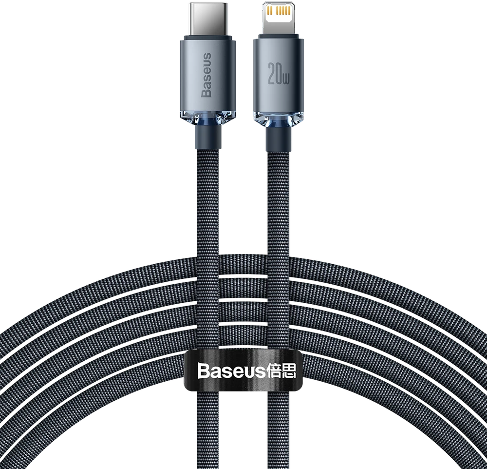 Baseus Crystal Shine USB-C į Lightning jungties laidas, 20W, PD, 2m juodos spalvos