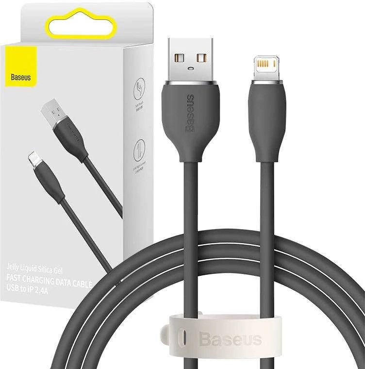 Baseus Jelly kabelis USB į Lightning, 2,4A, 1,2m juodos spalvos