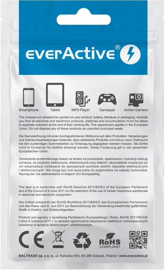 Kabelis - everActive USB Į Micro USB CBB-1.2MB 2.4A 480 Mbps 1.2m Juodas