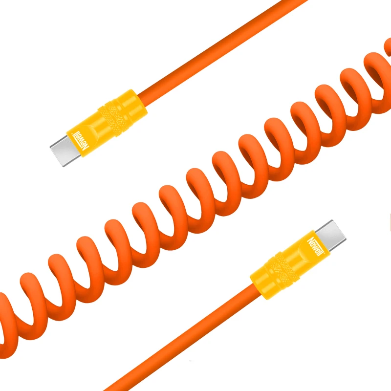 Kabelis - Newell USB-C į USB-C 100W 1.5m Silikoninė Spiralė Oranžinė-Geltona