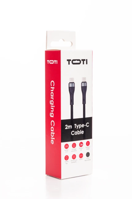 SEEK TOTI Type-C to Type-C, 2m Braided Cable 3A,Juodas