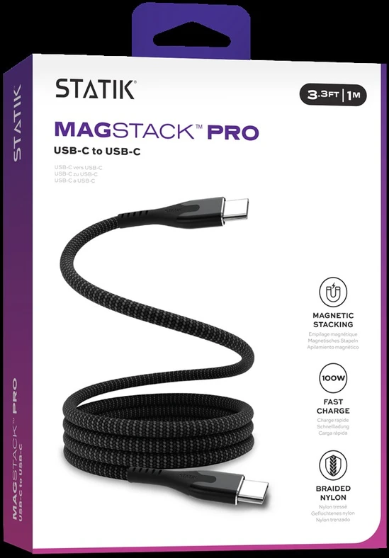 STATIK MagStack Pro, magnetinis laidas, USB-C į USB-C, 2m, Juodas