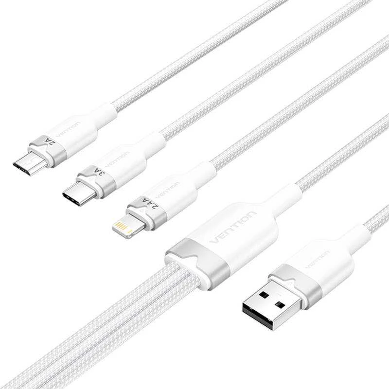 USB 2.0 A iki 3in1 3A laidas Vention CTPWG 1.5M (balta)