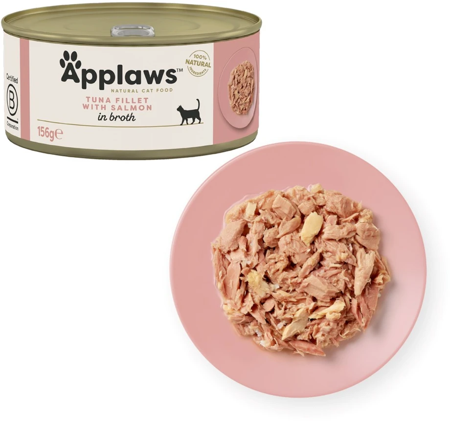 APPLAWS Tuna fillet with lašiša in broth – šlapias kačių maistas – 156g