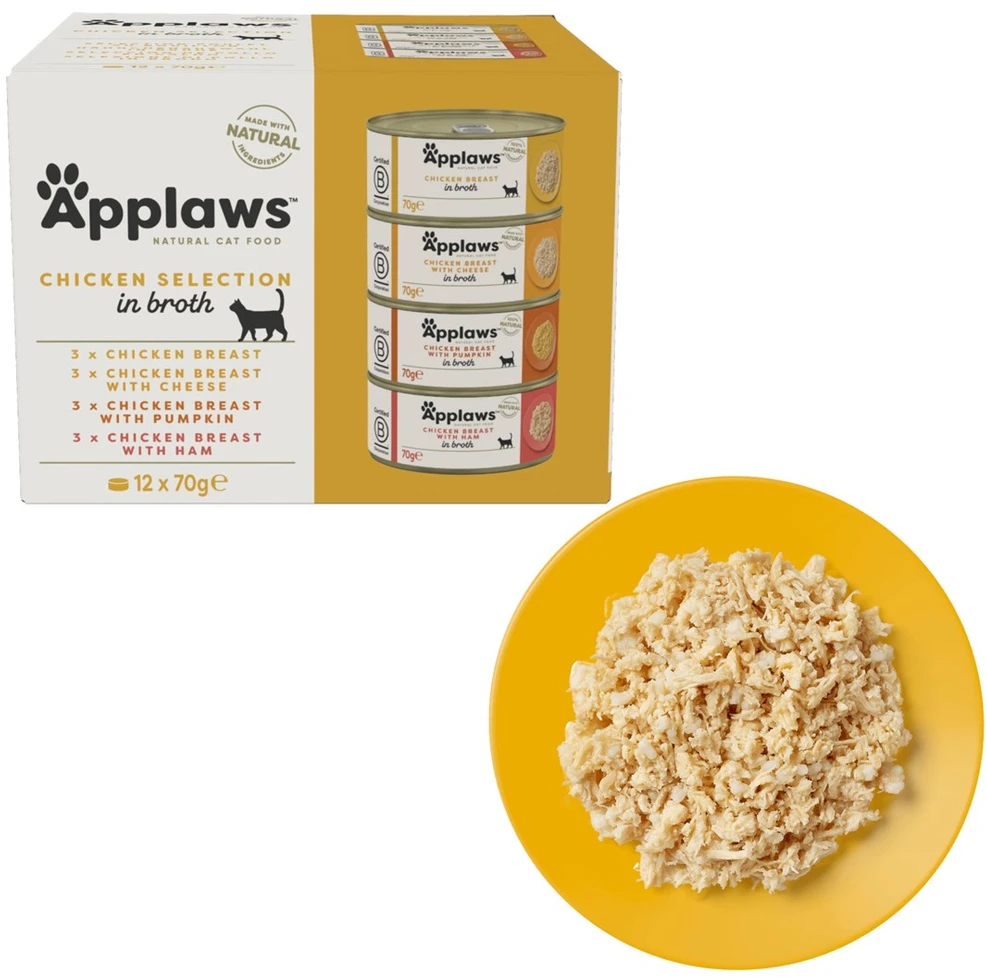 APPLAWS vištiena Selection in Broth - šlapias kačių ėdalas - 12x70g