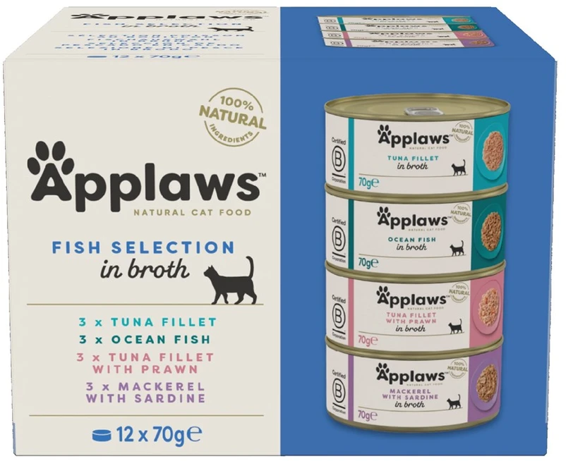 APPLAWS žuvis selekcinis daugiapakis sultinyje - šlapias kačių ėdalas - 12 x 70 g